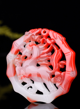 新疆和田玉生肖马吊坠红玉白玉青梅竹马玉坠马上有福马到成功挂件