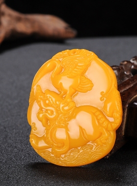 玉石匠 黄龙玉仙鹤玉佩 麒麟吊坠 霸气男女款仙鹤麒麟挂件项链