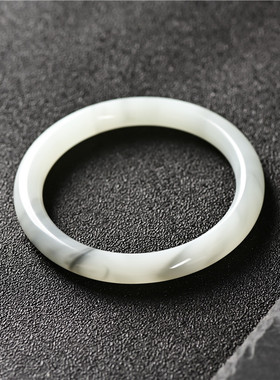 新疆和田玉白玉飘花手镯 少女款细圆条冰青玉镯 翡翠色满绿细条子