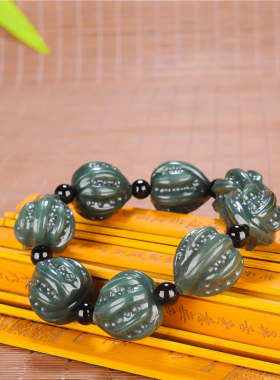 新疆和田玉手链青玉核桃手链 文玩墨玉手串发财手链直径21*23mm