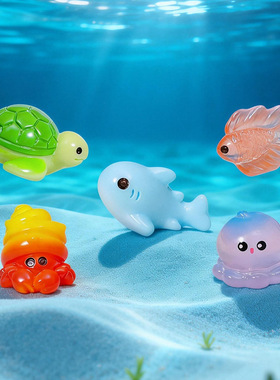 微缩迷你夜光海洋动物珊瑚 鲨鱼海兔海豚河豚斗鱼螃蟹乌龟小摆件