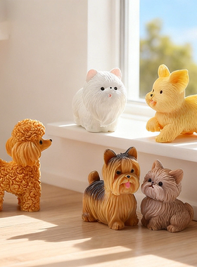 意写实仿真可爱迷你狗狗公仔 diy场景装饰品配件桌面车载小摆件