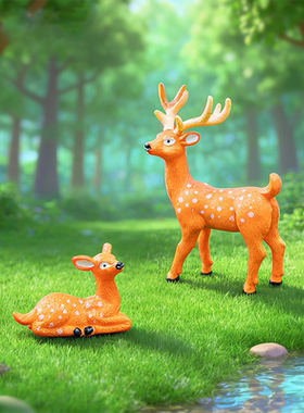 微景观PVC摆件 园艺植物梅花鹿动物摆件 小鹿一家diy配件