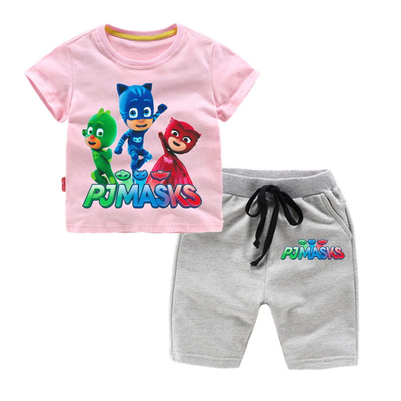 Pajamas hero clothes boys and girls pure cotton summer tops children's short-sleeved T-shirt cartoon masked team children's clothing T-shirt
