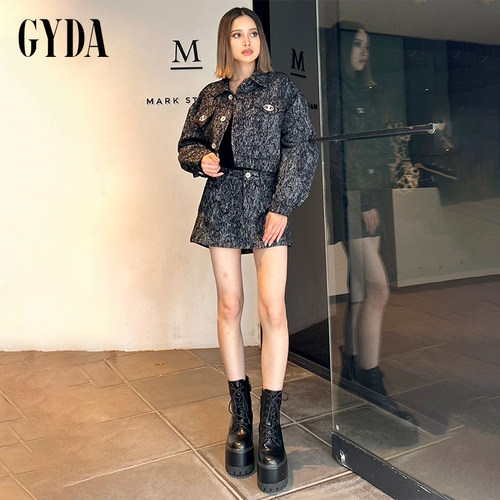 GYDA2024冬季新品长袖小众风仿牛仔花纹提花短夹克女士0725101213 - 图1