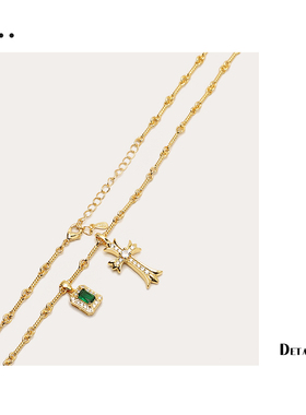 十字架祖母绿项链法式时尚锁骨链