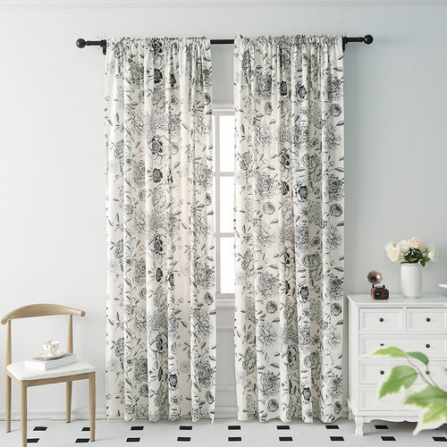 Floral curtain fabric cotton linen balcony curtain - 图0
