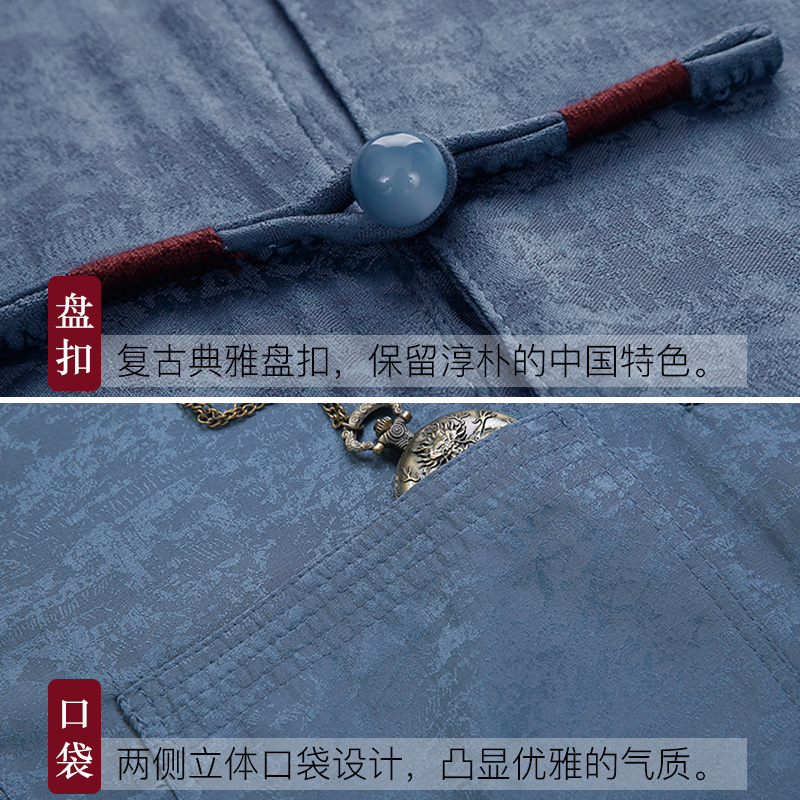 文笙服饰旗舰店唐装男士薄款短袖套装老人爷爷夏天衣服中国风男装中老年爸爸夏装3