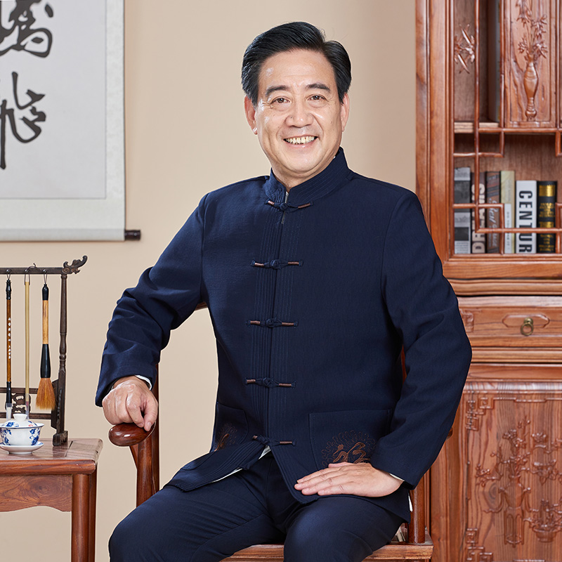 文笙服饰旗舰店中国风唐装男爷爷装长袖外套中老年人中式爸爸装夹克春秋休闲套装2