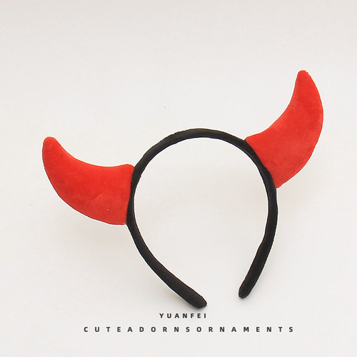 牛掰了～可爱红色牛角发箍万圣节搞怪恶魔角头饰派对装扮拍照发卡 - 图0