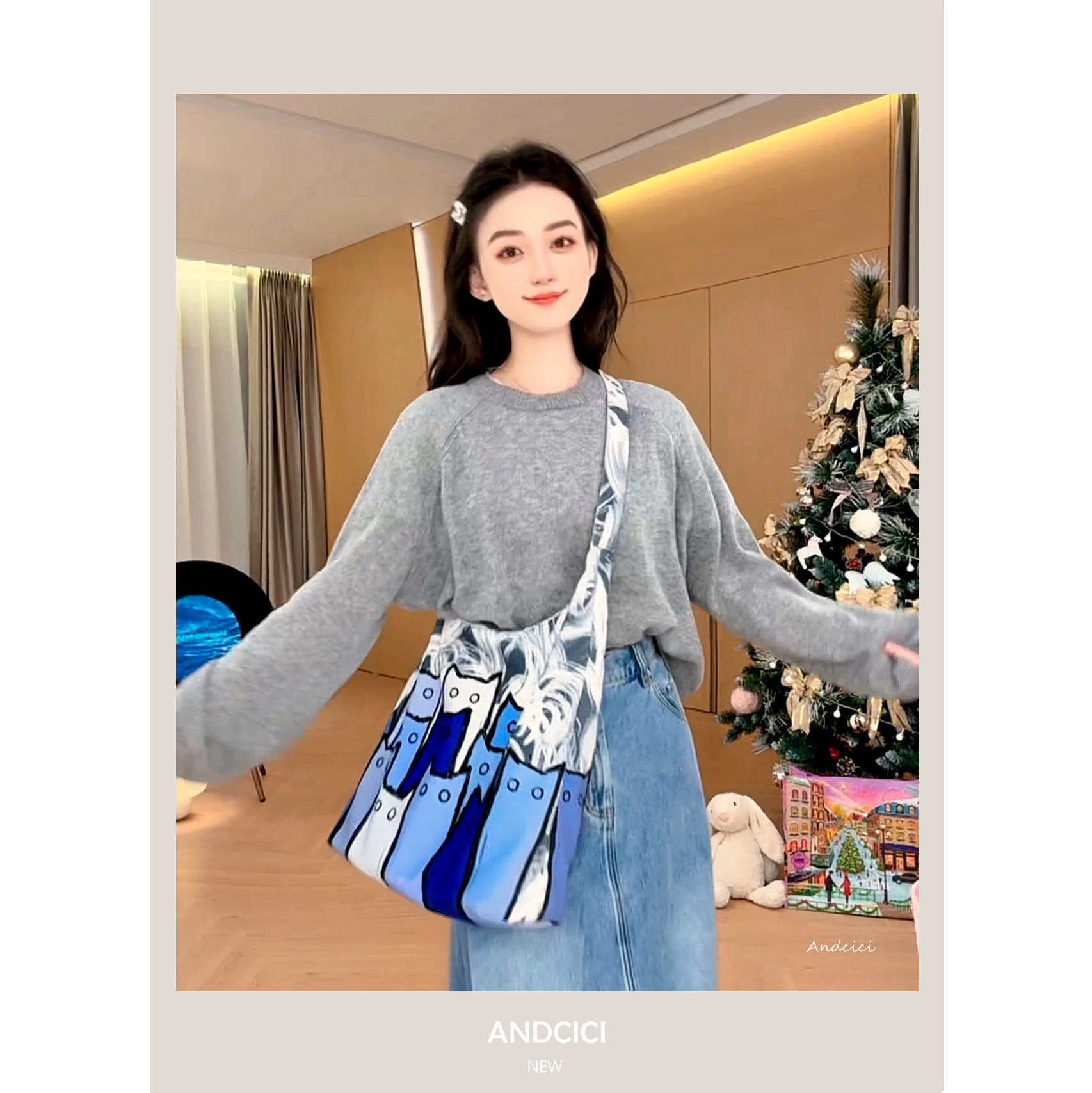 ANDCICI@布鲁猫 设计师拉链新月斜挎包腋下包单肩手提帆布托特包,淘宝优惠券,粉丝福利购,淘宝优惠卷