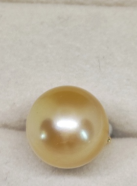 天然海水南洋金珠12.1mm正圆境面珍珠微瑕时尚吊坠纯银镀金万能扣