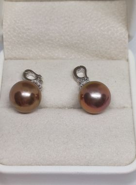 天然淡水珍珠正圆强光金属紫红微瑕11+mm纯银皓石万能扣节日礼物