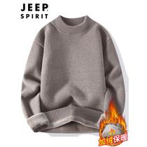 Gip (JEEP) sweater for mens autumn and winter Korean version round-lead knit-shirt mens pure colour integrated suede warm-wire clothes