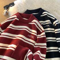 7 Superior Sweater Sweater Men Winter New Collision Color Striped LAZY WIND RETRO-KNITTED SWEATSHIRT LOVERS EMBROIDERED WOOL