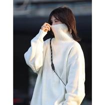 POUM sweater men and women with the same autumn and winter ins with lazy wind sets high neckline cardiovert mens retro loose undershirt