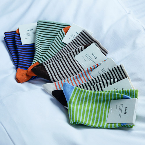beeff女 无骨 条纹袜子中筒袜春夏ins百搭韩国日系撞色长袜学院风 - 图2