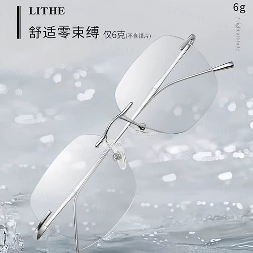 Те же самые сверхлегкие мужские очки для близорукости без оправы в титановой оправе Ван Цзяэра могут быть оснащены антисиним светом по рецепту, высококачественными без оправы.