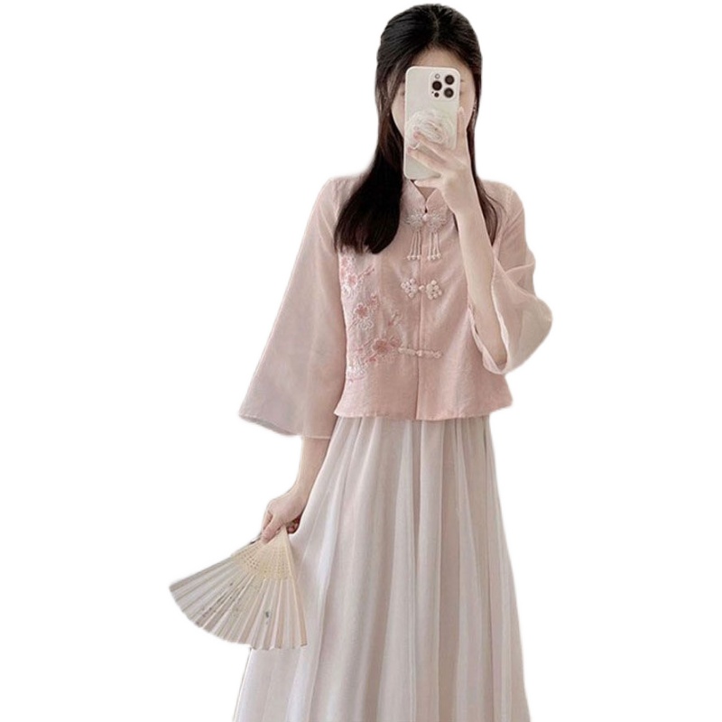 150小矮个子新中式改良连衣裙女装夏季温柔民国风旗袍套装xs显高 - 图3