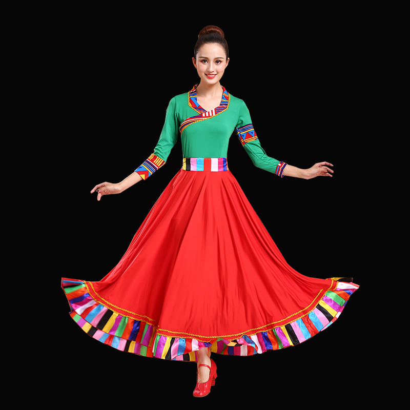 如登旗舰店广场舞服装新款套女藏族舞蹈演出服装民族风中老年跳舞衣服大摆裙2