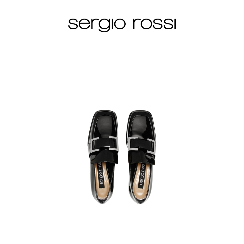 Sergio Rossi女鞋/SR PRINCE系列饰扣漆皮方头平底鞋-图2