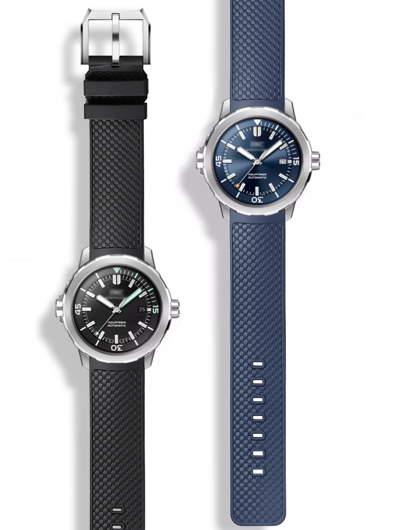 适配IWC万国海洋时计IW328801蓝色黑色快拆弧口氟橡胶手表带22mm - 图1