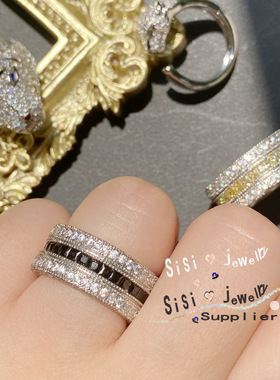 Sisi原设甜酷Ins嘻哈风戒指 镀18K 精工封底璀璨满钻小众情侣对戒