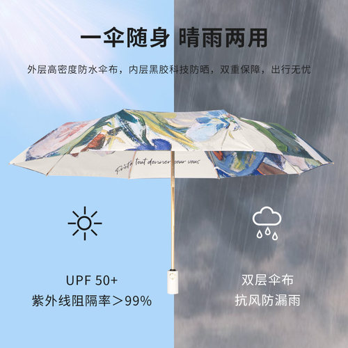 安珀双层自动折叠晴雨两用太阳伞女防晒防紫外线高级感黑胶遮阳伞-图2