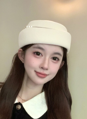 秋冬羊毛贝雷帽女法式赫本风小礼帽显脸小空姐帽洋气千金帽子头饰