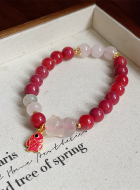 天然荔枝冻小猫钓鱼手链国潮学生手串小众设计感优化玉石手饰品