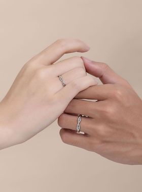 s925纯银情侣戒指小众设计开口对戒女永结连理枝简约百搭七夕礼物