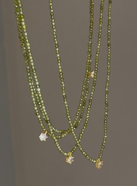 春夏新款绿豆沙橄榄石切面天然珍珠超闪锁骨链高级感简约轻奢项链