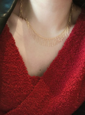 原创18K流苏项链设计花团流苏锁骨链小众设计感简约网红装饰颈链