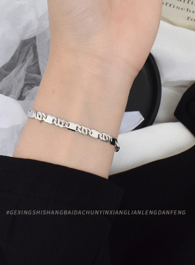 个性重工压光扁链手链s925纯银冷淡风气质女款时尚手饰潮流饰品