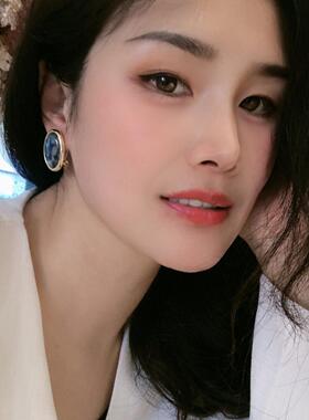 925银针时尚OL大蛋面椭圆绿松石