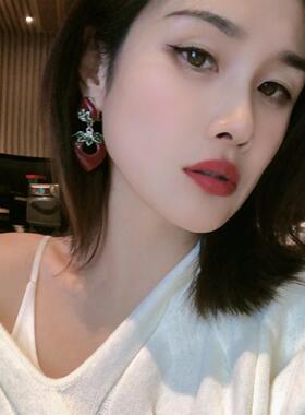 s925银针欧美重工红色树脂爱心