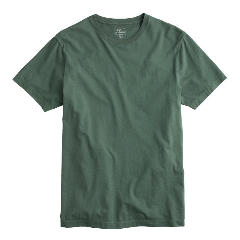 J.CREW贝克汉姆同款RRL同款草木绿复古阿美咔叽纯色圆领短袖T恤男 - 图3