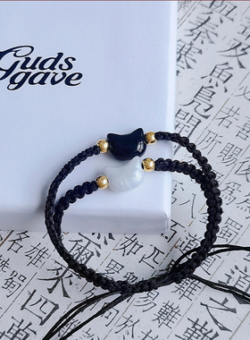 S925银玉髓玄猫情侣手链