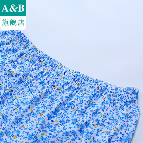 ab内衣睡裤女春夏纯棉印花居家休闲全棉女士薄款中裤家居裤S730 - 图1