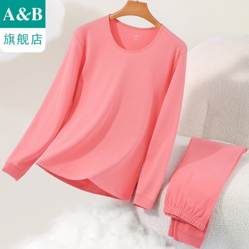 ab保暖内衣圆领纯棉刷绒打底棉毛衫裤秋衣秋裤女士低领套装K078 - 图1