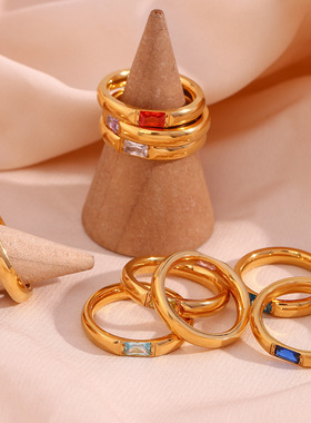 英国george melis欧美ins时尚简约指环女镀18k金色矩形锆石