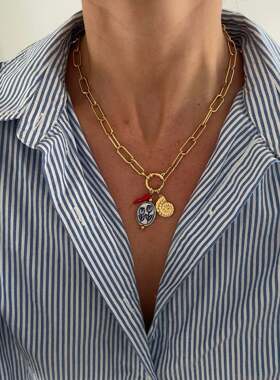 英国george melis水果爱心靴子ins高级感锁骨链珍珠海星18k钛钢