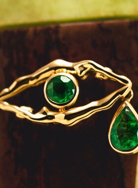 英国George Melis欧美恶魔之眼祖母绿女体水滴金色项链戒指颅内