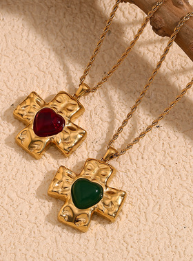 英国george melis欧美气质复古法式项坠镀18k金捶打纹爱心麻花链