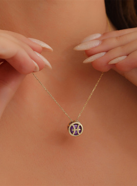 英国george melis双面镂空十二星座项链百搭十二生辰镂空锆石