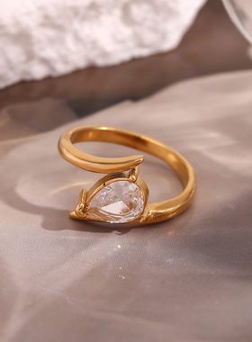 英国george melis欧美时尚小众设计个性指环镀18k金翼形白锆水滴