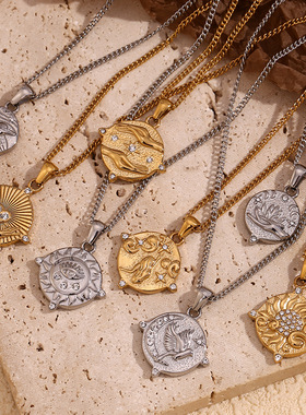 英国george melis欧美气质复古小众设计项链镀18k金侧身链圆形粘