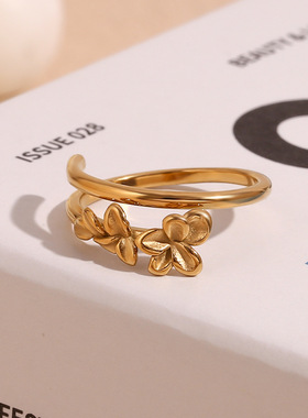 英国george melis欧美时尚小众气质手饰镀18k金铸造双层三朵花