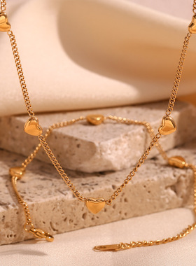 英国george melis欧美时尚小众手链套装镀18k金小桃心侧身链项链