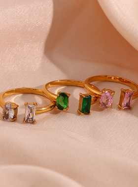 英国george melis欧美ins时尚简约气质轻奢指环椭圆方形锆石开口